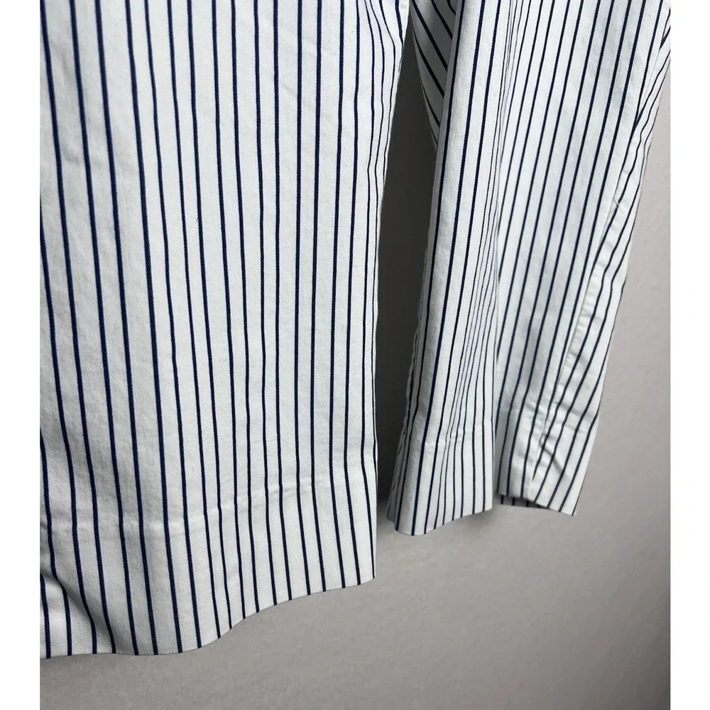 Lane Bryant Women's The Allie White Flat Front Navy Pin Striped Pants Size 16